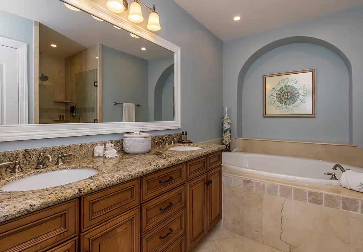 Condo 509 master bathroom with soaking tub and dual vanity